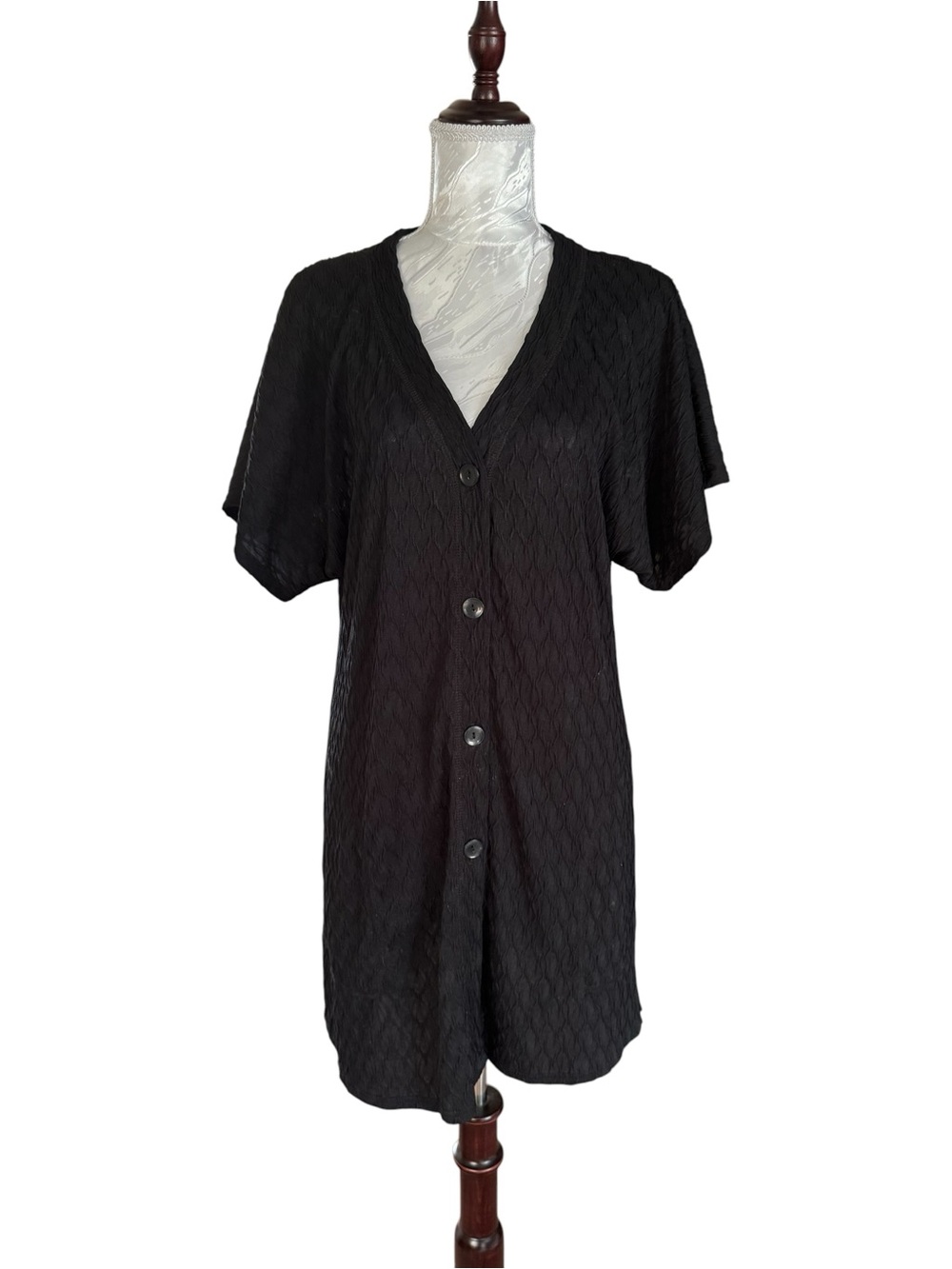 Jordan Taylor Black Textured Button-Front Swim Coverup